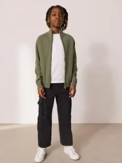 Next Khaki Green Zip Through Knitted Cardigan (3-16yrs)^BOY Knitwear & Sweaters|Knitwear