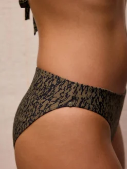 Next Khaki Green/Black High Leg Bikini Bottoms^Women Swimwear