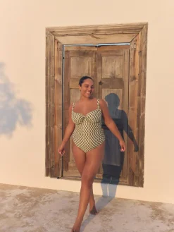 Best Next F-K Underwired Tummy Control Swimsuit Khaki Green/Cream Foil Woodblock