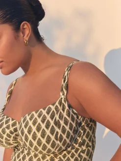 Best Next F-K Underwired Tummy Control Swimsuit Khaki Green/Cream Foil Woodblock