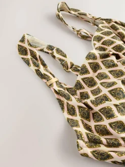 Best Next F-K Underwired Tummy Control Swimsuit Khaki Green/Cream Foil Woodblock