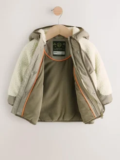 Next Khaki/Cream Colourblock Borg Jacket (3mths-7yrs)