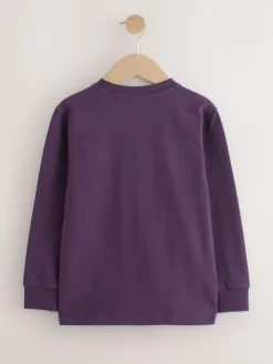 Outlet Next Stag Logo Long Sleeve Cosy T-Shirts 4 Pack (3-16yrs) Khaki/Tan/Purple/Navy