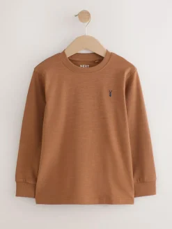 Outlet Next Stag Logo Long Sleeve Cosy T-Shirts 4 Pack (3-16yrs) Khaki/Tan/Purple/Navy