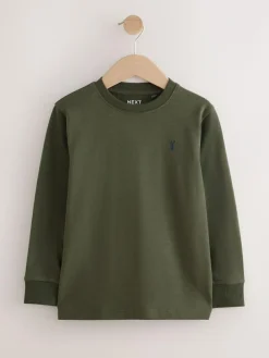 Outlet Next Stag Logo Long Sleeve Cosy T-Shirts 4 Pack (3-16yrs) Khaki/Tan/Purple/Navy