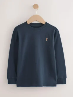 Outlet Next Stag Logo Long Sleeve Cosy T-Shirts 4 Pack (3-16yrs) Khaki/Tan/Purple/Navy