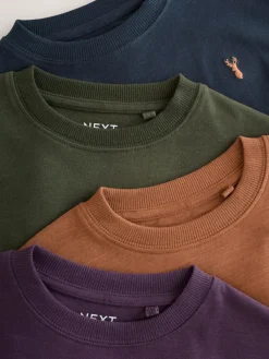 Outlet Next Stag Logo Long Sleeve Cosy T-Shirts 4 Pack (3-16yrs) Khaki/Tan/Purple/Navy