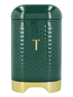 Kitchencraft Green Textured Geometric Tea Coffee Sugar Canisters Set^ Storage & Organisation