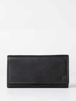 Lakeland Leather Black Chrome Large Flapover Purse