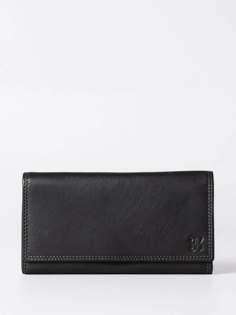 Lakeland Leather Black Chrome Large Flapover Purse