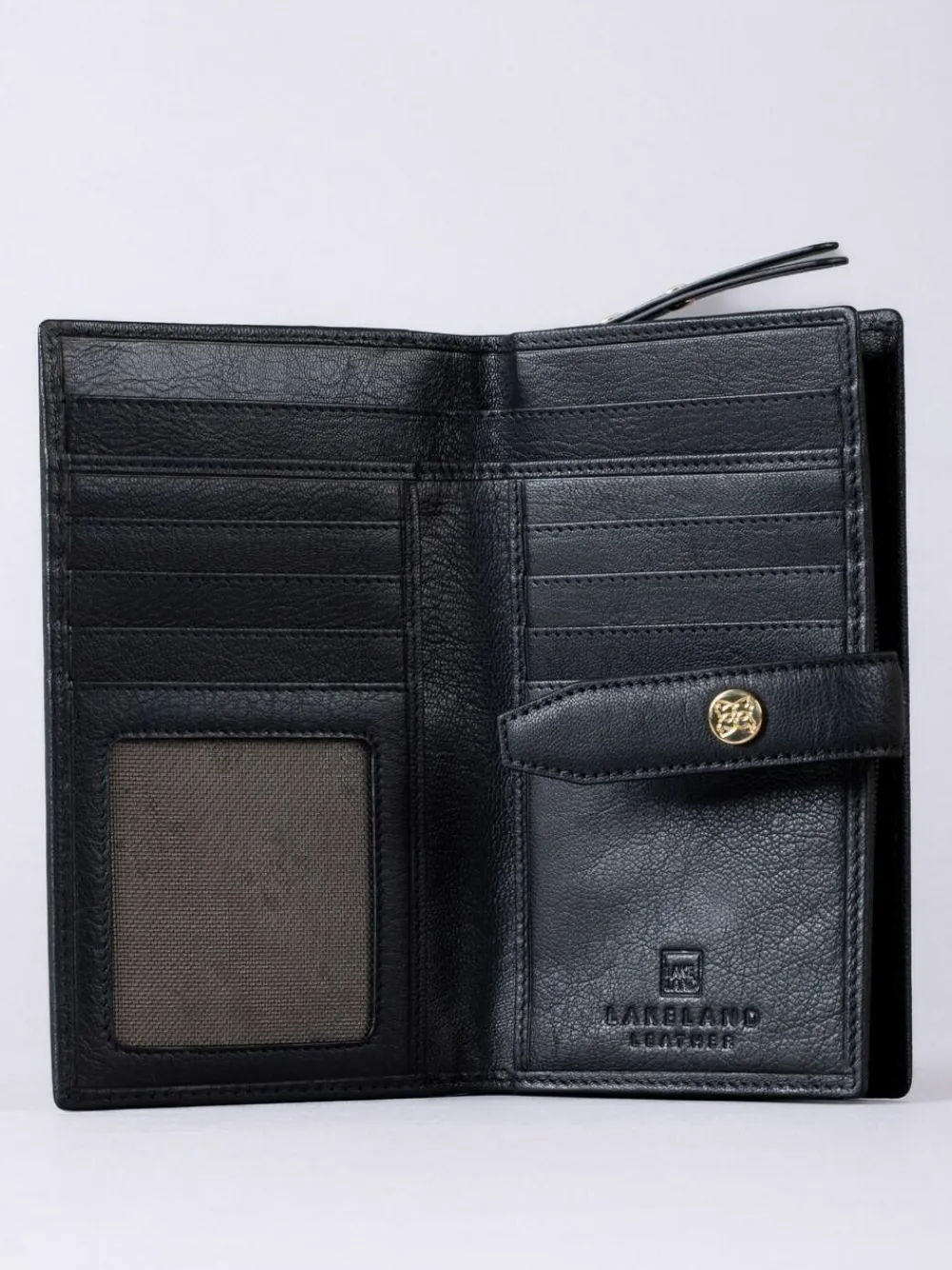 New Lakeland Leather Black Large Icon Stud Tab Purse