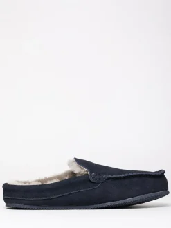 Outlet Lakeland Leather Sheepskin Moccasin Slider Slippers Blue
