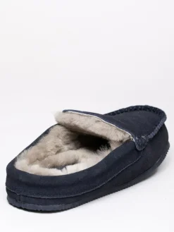 Outlet Lakeland Leather Sheepskin Moccasin Slider Slippers Blue