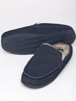 Outlet Lakeland Leather Sheepskin Moccasin Slider Slippers Blue