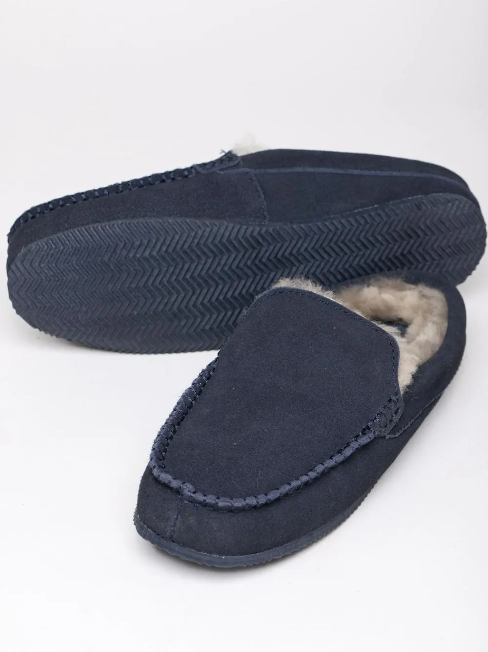 Outlet Lakeland Leather Sheepskin Moccasin Slider Slippers Blue