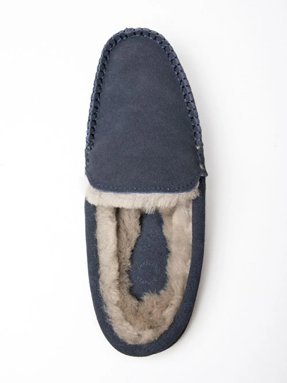 Outlet Lakeland Leather Sheepskin Moccasin Slider Slippers Blue