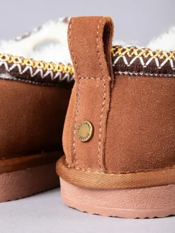 Discount Lakeland Leather Brown Ladies Sheepskin Embroidered Clog Slippers