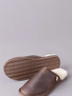 Clearance Lakeland Leather Brown Mens Leather Slider Slippers