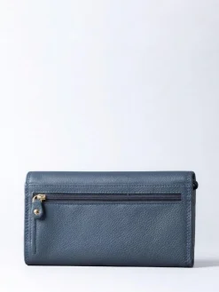 Lakeland Leather Dark Blue Large Flapover Purse^Women Purses