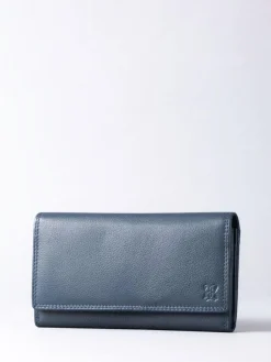 Lakeland Leather Dark Blue Large Flapover Purse^Women Purses
