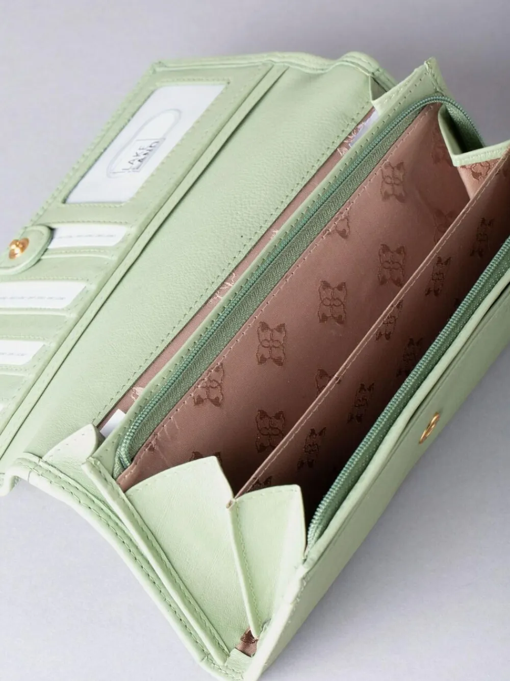 Online Lakeland Leather Light Green Large Flapover Purse