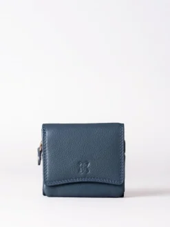 New Lakeland Leather Navy Small Leather Flapover Purse