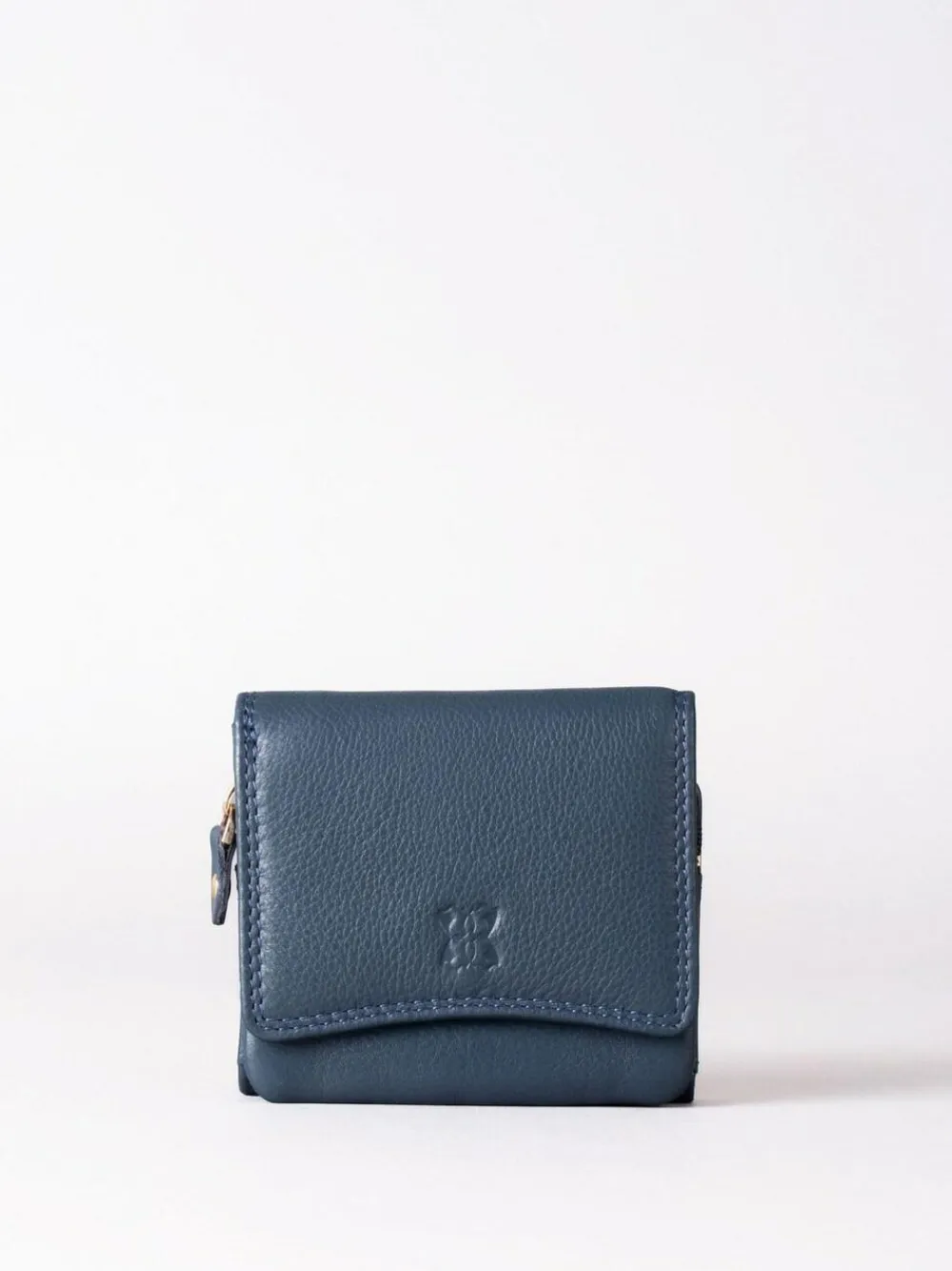 New Lakeland Leather Navy Small Leather Flapover Purse