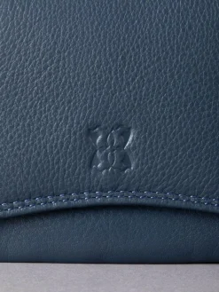 New Lakeland Leather Navy Small Leather Flapover Purse
