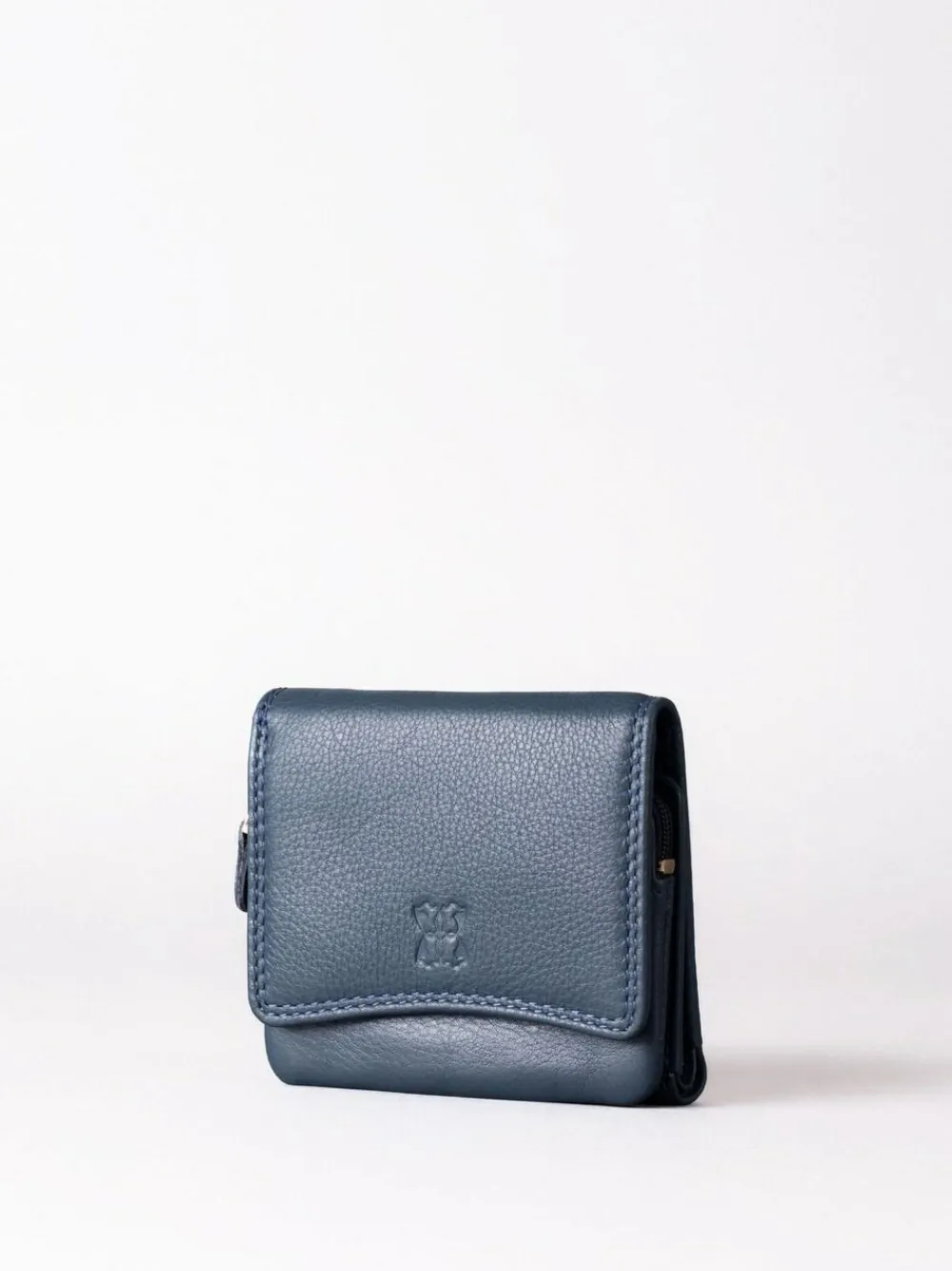 New Lakeland Leather Navy Small Leather Flapover Purse