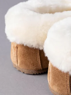 Outlet Lakeland Leather Ladies Sheepskin Moccasin Slippers Tan Brown