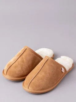 Clearance Lakeland Leather Mens Sheepskin Slider Slippers Tan Brown