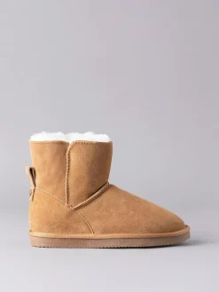 New Lakeland Leather Tan Brown Ladies Sheepskin Boots Slippers