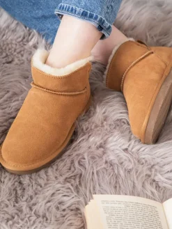 Lakeland Leather Tan Brown Ladies Sheepskin Mini Boot Slippers