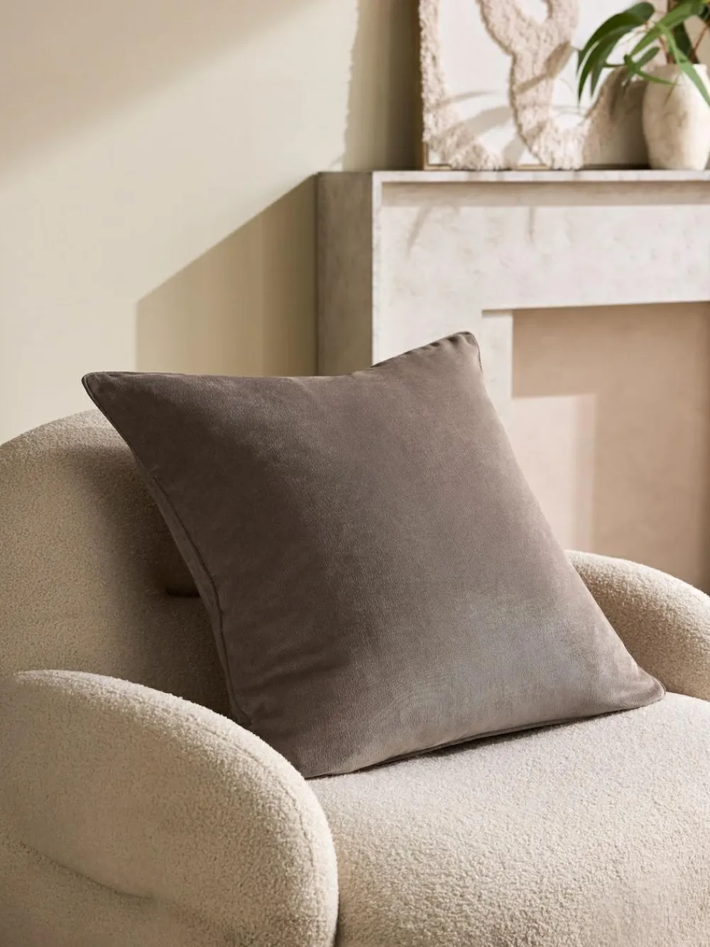 Next Latte 59 x 59cm Soft Velour Cushion^ Cushions & Throws