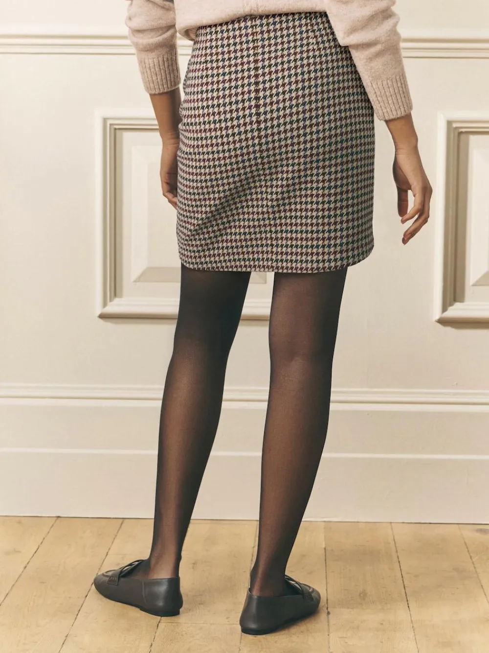 Laura Ashley Dogtooth Check Mini Skirt with Wool^Women Skirts