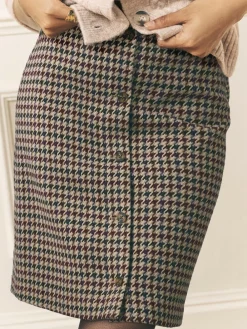 Laura Ashley Dogtooth Check Mini Skirt with Wool^Women Skirts