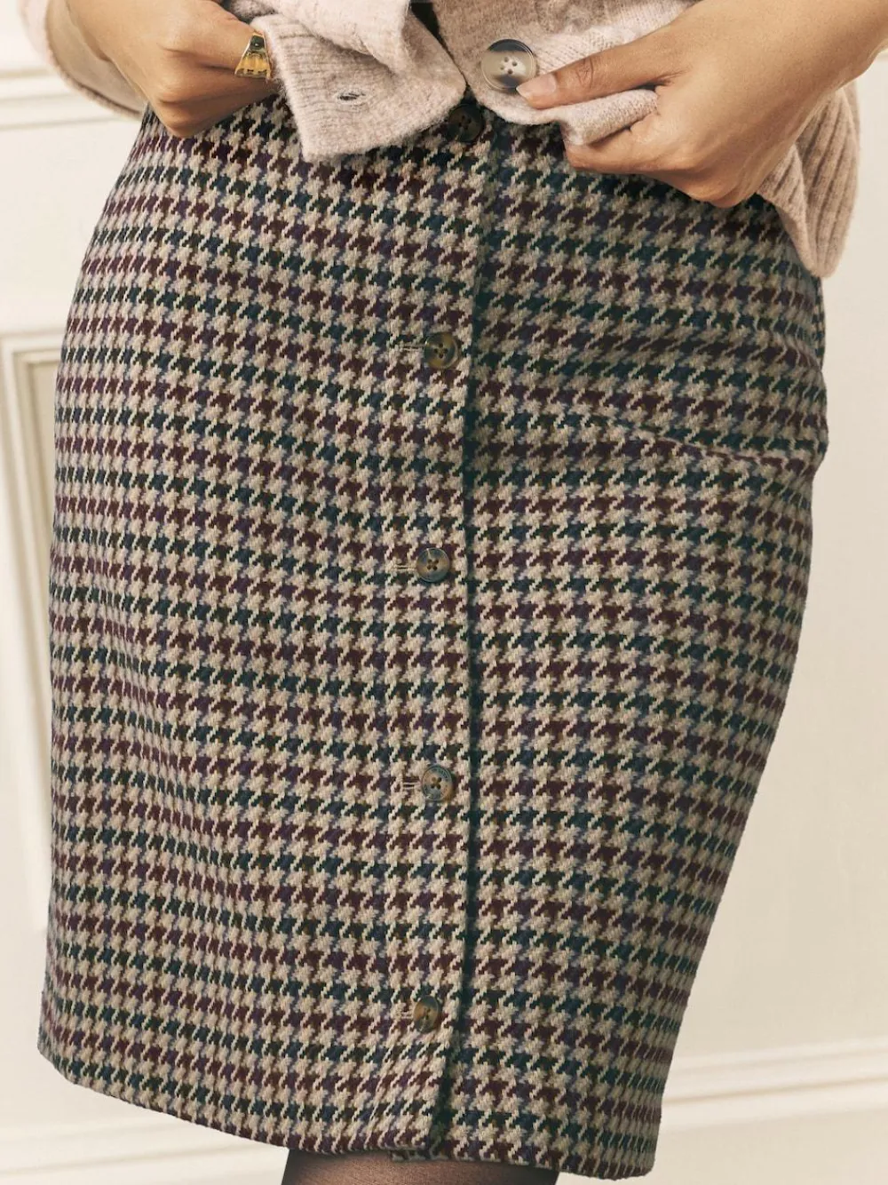 Laura Ashley Dogtooth Check Mini Skirt with Wool^Women Skirts