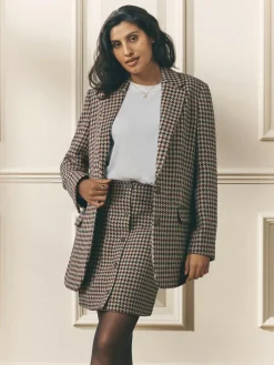 Laura Ashley Heritage Dogtooth Check Blazer with Wool Brown