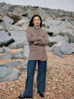 Laura Ashley Heritage Dogtooth Check Blazer with Wool Brown