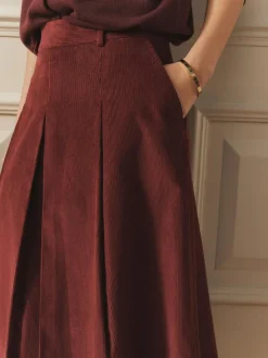 Discount Laura Ashley Burgundy Red Maxi Cord Skirt