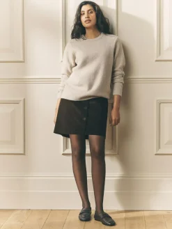 Outlet Laura Ashley Dogtooth Check Mini Skirt with Wool Chocolate Brown