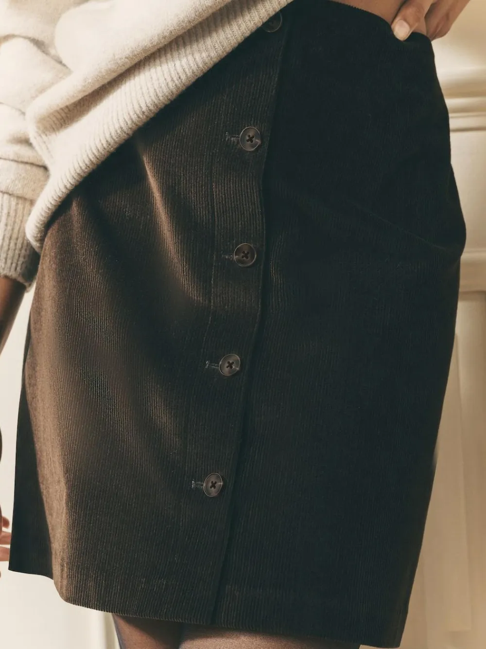 Outlet Laura Ashley Dogtooth Check Mini Skirt with Wool Chocolate Brown