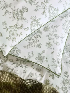 Laura Ashley Green Aneta Floral 100% Cotton Duvet Cover and Pillowcase Set^ Branded Bedlinen