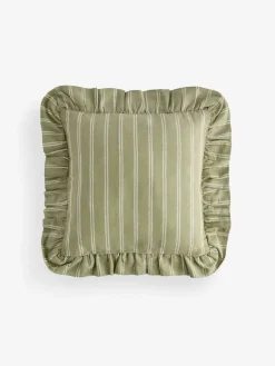 Laura Ashley Green Candy Stripe Frill Cushion^ Cushions & Throws