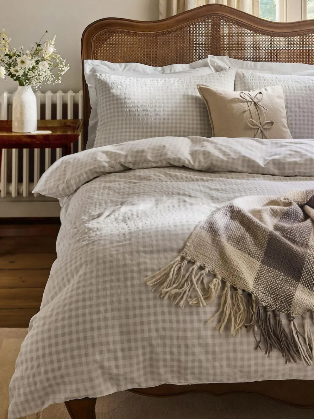 Best Laura Ashley Natural Gingham Seersucker Duvet Cover and Pillowcase Set