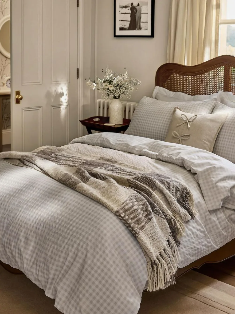 Best Laura Ashley Natural Gingham Seersucker Duvet Cover and Pillowcase Set
