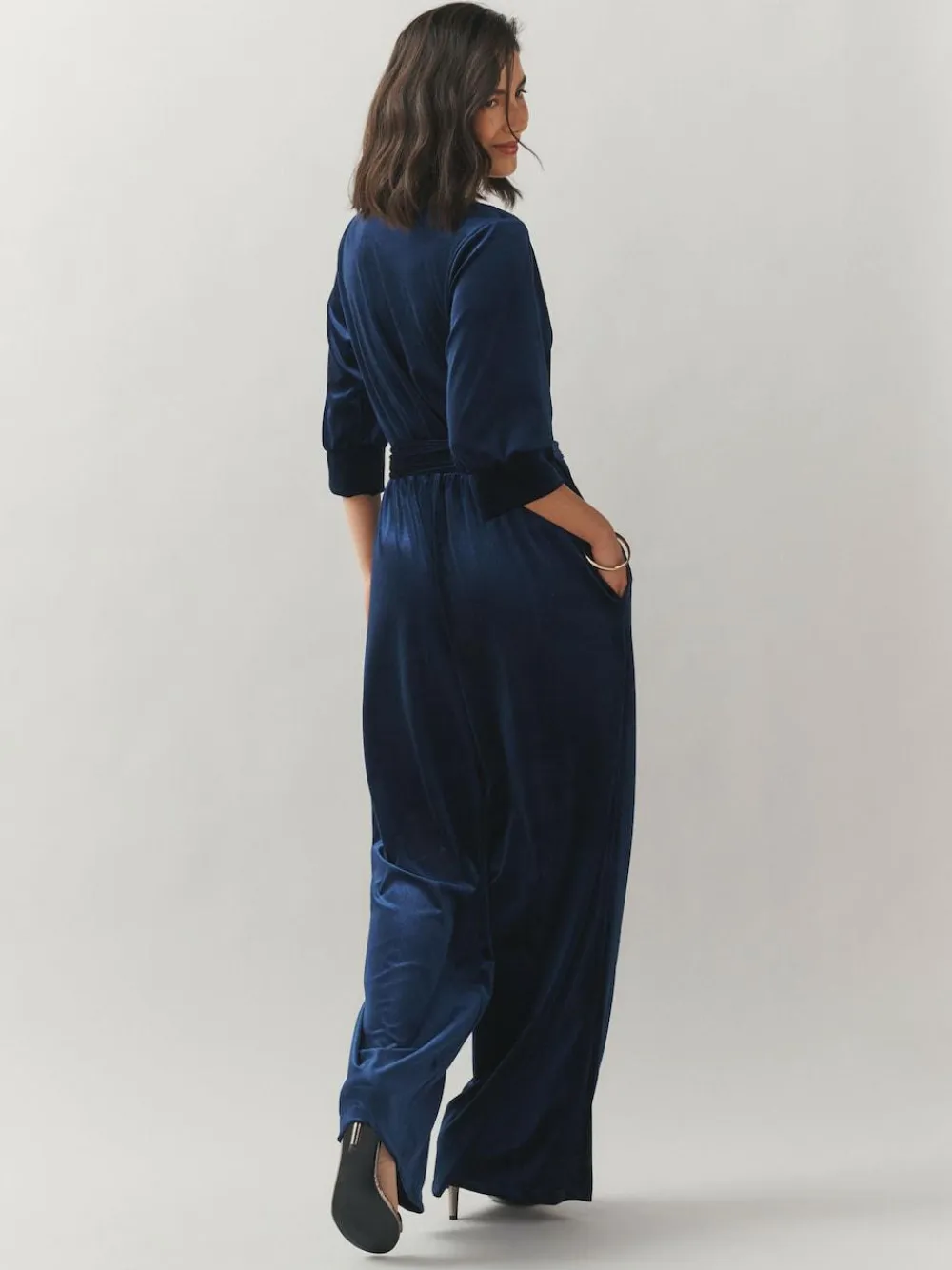 Laura Ashley Navy Velvet Elasticated Waist Wide Leg Party Jumpsuit^Women Jumpsuits & Playsuits