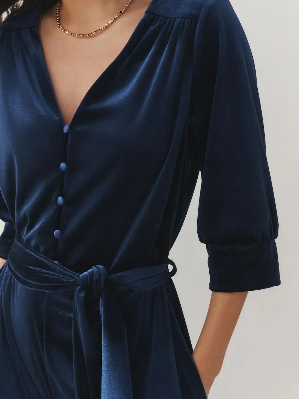 Laura Ashley Navy Velvet Elasticated Waist Wide Leg Party Jumpsuit^Women Jumpsuits & Playsuits