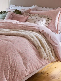 Laura Ashley Pink Cresswell Gingham 100% Cotton Duvet Cover and Pillowcase Set^ Branded Bedlinen