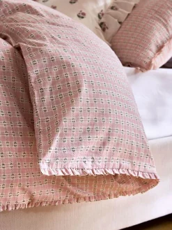 Laura Ashley Pink Cresswell Gingham 100% Cotton Duvet Cover and Pillowcase Set^ Branded Bedlinen